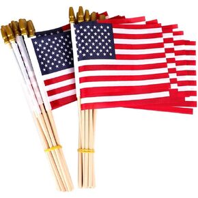 12 pack Small American Flags on Stick 5x8 Inch/Mini American US Flags/American Hand Held Stick Flags Spear Top (5x8 Inch-12 pack)