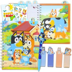 Bluey Tabbed Journal Set - Bundle with Bluey Notebook with Tab Dividers Plus Sticky Notes, Pen, Stickers, More for Kids, Adults | Bluey Journal Notebook Stationery