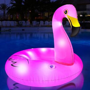 [2 أوضاع مضاءة] تضيء بركة فلامنغو قابلة للنفخ للبالغين ، وحلقات أنبوب السباحة التي تعمل بالبطارية ، و 42 '' Lake Beach Beach Floatie Summer Summer Party Pool Raft for adult in Kuwait