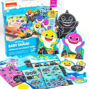 Horizon Group USA Baby Shark Ultimate Scratch ‘N Color Set, 56 Scratch Art Activities, Including Stickers, 3D Shapes & More, Scratch Art for Kids