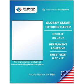 Premium Label Supply Glossy Clear Sticker Paper – 8.5" x 11" Full Sheet Labels – Laser/Inkjet Compatible – 10 Sheets