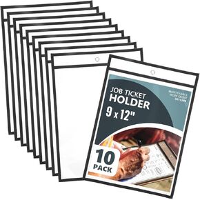 10 Pack Job Ticket Holders 9 x 12 inches,Work Order Plastic Sleeves for Documents,Shop Ticket Holders,ry Erase Pocket Sleeves,Dry Erase Pockets,Dry Erase Sleeves,Clear Pocket Sleeves Ticket Holder