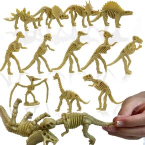 GiftExpress 24 pcs Dinosaur Fossil Skeletons, 3.7" Assorted Dino Bones Figures, Science Play Dinos, Fossil Toys