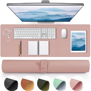 Pink Leather Desk Mat, Non-Slip Large Computer Desk Pad Protector, Waterproof Office Desk Mouse Pad Blotter for Desktop Keyboard Gaming Home Decor (Pink)