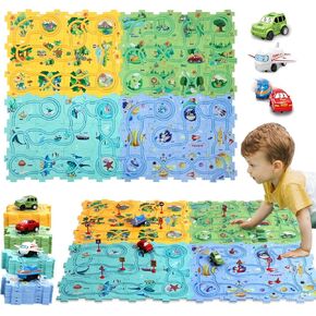 4 Year Old Boy Birthday Gift, Puzzle Racer Kids Car Track Set Puzzle Racer Car Track Set with Roadmap Puzzle Track Car Play Set Toys for 4 Year Old Boys (A-4 Stytle, Set1-25pcs)