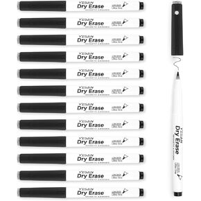 YISAN Black Dry Erase Markers Ultra Fine Tip,0.7mm Extra Fine Point, Whiteboard Markers with Erasers, Low Odor, for School Office Home,70542