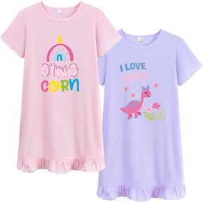 2Pcs Girls Nightgowns 3-10 Years Flutter Short Sleeves Nightdress Nightie Dress Sleepwear Pajamas for Toddler Girls in Kuwait