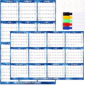 2025 Wall Calendar- 32" x 48" Large Erasable Calendar Starry Sky, Wet & Dry Erase Large Laminated Annual Yearly Planner, 12 Month Wall Calendar 2025 from Jan. 2025 to Dec. 2025, Dry Erase Calendar with 5 Markers and Round Stickers