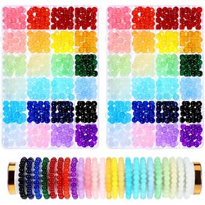 1200PCS Glass Beads for Jewelry Making, 24 Colors 8mm Crystal Beads Bracelets Making Kit, 2 Box Round Beads Suitable for Beginners