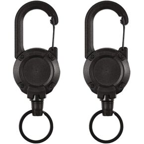 Heavy Duty Retractable Keychain,Multitool Carabiner Badge Holder,Tactical ID Badge Reel with 23.6" Steel Retractable Cord for Men and Women（Black 2 Pack）