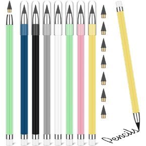 Inkless Pencil,7PCS Forever Pencil Infinity Pencil with 7 Eraser Reusable Inkless Everlasting Pencil with 7 Replaceable Nibs for Writing Drawing Students Office School Supplies