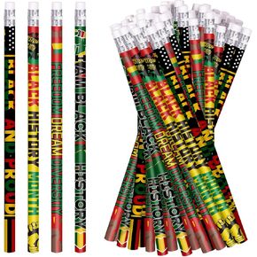 Black History Month Pencils Wood Pencils with Eraser Colors of Diversity Pencils Wood Pencils for Black History Month Party Supplies, 4 Style (48)
