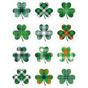 360 PCS St. Patrick's Day Shamrock Stickers for Kids, Round Green Buffalo Plaid Style Shamrock Clover Stickers for St. Patrick’s Candy Goodies Bags Gift Card Envelopes Seals, 1.5 Inch