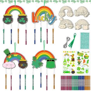 12 حزمة رنين الرياح طقم للأطفال تصنع الرياح الخاصة بك رنين الرياح DIY الفنون والحرف الحرف الزخرفية تلوين حلي معلقة خشبية للفتيات الفتيان المنزل مستلزمات الحفلات المدارس (ST. Patrick's) in Kuwait