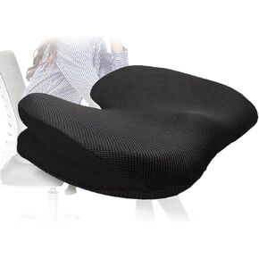 Seat Cushions for Office Chairs，Portable Memory Foam Seat Cushion for Coccyx Non Slip Bottom,Car Seat, Wheel Chair Cushion,Washable Cover (Black)