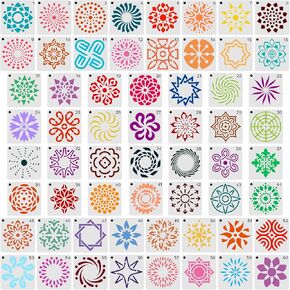 60pcs Mandala Stencils, 2x2 Inch Reusable Mandala Stencils for Painting Mandala Dotting Stencils Crafts Drawing Templates for Rocks Wood Canvas Fabric Art Projects