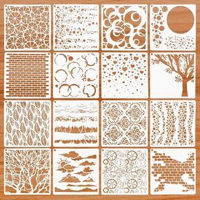 16Pcs Stencils for Crafts, Reusable Painting Stencils, 6 X 6 Inch Stencils for Painting Mixed Media Texture Circular Brick Stencils for Wall Cake Cookie Scrapbooking Stencils