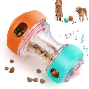 Dog Interactive Toys for Treat Dispensing, Dog Puzzle Feeder Food Dispenser 2 Adjustable Holes with LED Light & Squeaky, Dog Treat Ball Slow Feeding for Large/Medium/Small Breeds Pet Gift
