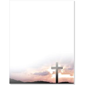 50 Sheets Religious Stationery Paper Printable Writing Letter Paper Christian Letterhead Sheets for Office Invitation Easter Baptism 8.5 x 11 Inch