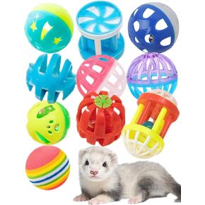 Ferret Toys 10-Pack Bell Balls, Sturdy & Fun for All Ferret Sizes, Safe PP Material, Colorful & Interactive, Teeth Health, Indoor/Outdoor Play, Keep Ferrets Active & Entertained