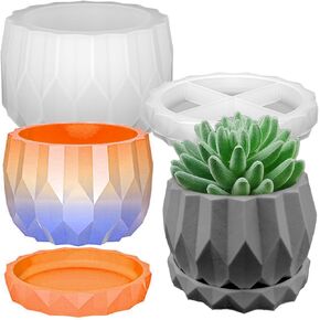 Wehous Silicone Planter Mold Set Diamond Shape Bowl Container Silicone Molds for Concrete Resin Casting Candle Holder Storage Box Jar Resin Cement Mold DIY Flower Pot Vase Art Craft Home Garden Decor