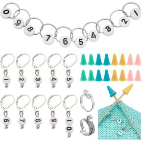 Nbeads Knitting Row Row Caints Kits ، بما في ذلك 10pcs رقم خرز علامات غرزة 20pcs سدادات الإبرة 1pc سلاسل مضادة 2pcs حاملي إصبع الغزل من أجل الحياكة DIY