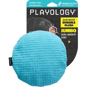 Playology Plush Reclink Disc لكبار كبير إلى X-large Dogs 50 رطلاً وأعلى | إشراك كل زبدة الفول السوداني الطبيعية معطرة لعبة الكلب الكلب | متعة التجعيد للعب الممتد | سهل التنظيف وتفاعلية وغير سامة