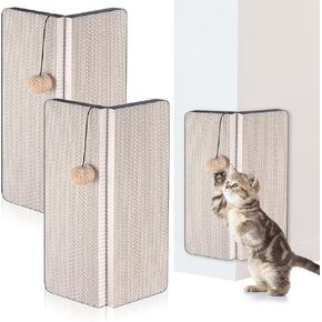 Aliceset 2 Pack 17.25 x 13 Inch Self Adhesive Wall Mounted Cat Wall Corner Scratcher Pad for Indoor Cat Kitten Scratcher Cardboard for Protector Furniture Couch Sofa with Ball Toy and Adhesive Tapes