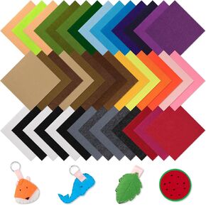 HTVRONT Felt Sheets for Crafts - 42PCS Stiff Sheets, 32 Assorted Colors 8 x 8 Inches (20 x 20cm) Felt Fabric 1 mm Thick with Needle and Thread Kit for Embroidery Christmas Decorations