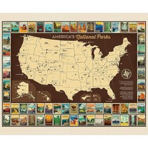 Riley Blake National Parks Poster Panel Map 36"x43",Quilting Fabric