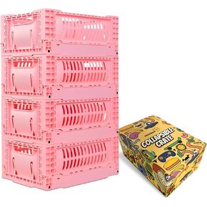 Set of 4 Plastic Collapsible Storage Crates, 25L Plastic Foldable Storage Crates, Multi-Purpose Storage Baskets for Toys, Collapsible Storage Bins, Foldable Plastic Crates for Storage
