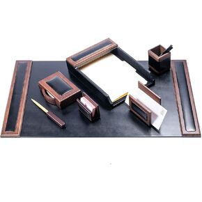 Dacasso Wood & Leather Desk Set - Luxury Leather Desk Pad & Desk Organization Essentials (Walnut and Black, 7 Piece)
