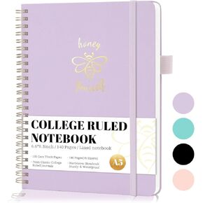 Spiral Journal Notebook for Women with 140 Pages, A5 Lined Cute Notebook, 6.7 x 8.3in College Ruled Lined Journal for Writing, Note Taking, Work and Office School Supplies (Purple)