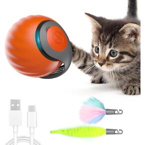 Interactive Cat Toy, 2025 Speedy Tail 3.0 Smart Rolling Ball for Pets, Automatic Motion Plaything for Cats and Dogs, Self-Moving Orange Pet Play Ball.