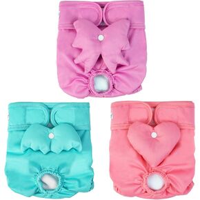 Dono Washable Female Dog Diapers with Cute Floppy Decor, Highly Absorbent Reusable Doggie Period Panties, Leak-Proof Puppy Diapers with Adjustable Snaps for Pet in Heat, X-Small, Pink Green Blue