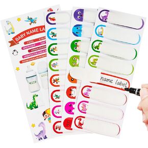 Name Tag Stickers for Daycare, Self-Laminating, Write-On Waterproof Baby Bottle Labels, Dishwasher Safe, Reusable Labels, Assorted Sizes & Colors, Pack of 64