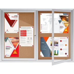 Enclosed Bulletin Board,Outdoor Bulletin Board,43.3’’*31.5’’ Lockable Cork Noticeboard with Aluminum Frame,Weatherproof Display Cases for School, Office,Commercial