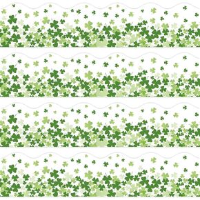 AnyDesign 69 Feet St. Patrick's Day Bulletin Board Borders Shamrock Decoration Borders Lucky Clover Trim Border 60Pcs Green White Bulletin Board Stickers for School Classroom Office Party Decoration