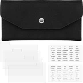 Cash Envelope Wallet, PU Leather Budget Envelopes, Reusable Waterproof Cash Budget Wallet, Envelope Wallet for Men, Women, Bill Planning(Black)