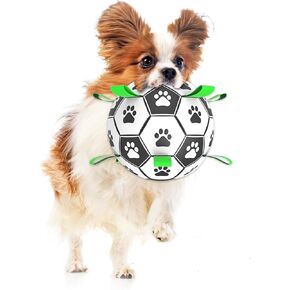 SunGrow Dog Soccer Ball, Interactive Tug-of-War Toy with Straps, Outdoor & Indoor Training, Mental Game and Physical Exercise for High-Energy Dogs, Small and Medium Breeds, 6", 9.6 oz