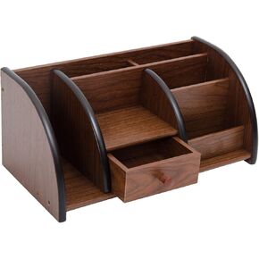 Cherry Brown Wood Desktop Organizer Multiple Compartments Stepped Racks Drawer Shelf Tabletop Storage Cabinet Stationery Holder Office Accessory Supplies Caddy Sorter Home