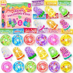Prefilled Valentines' Day Gifts for Kids with Dessert Slime Toys, Valentines' Cards for Kids Classroom, School Class Valentine Gifts Exchange, Valentines' Party Favors Gift Cards Bulk for Boys Girls