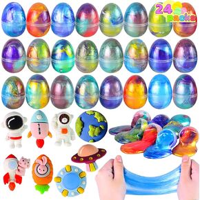 JOYIN 24 Pcs Galaxy Slime Eggs, Prefilled Easter Egg with Putty Slime and Toys for Kids Easter Party Favors, Stress Relief Slime for Basket Stuffer, Eggs Hunt