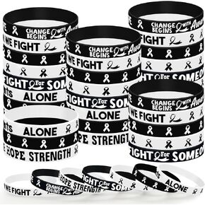 Cinrobiye 30 Pcs Cancer Prevention Awareness Silicone Bracelets,Colorful Ribbon Stretch Wristbands,Hope Faith Rubber Wristband Supplies Accessories for Ribbon Awareness Assorted Cancer Awareness