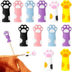 12 Pcs Stitch Stoppers Knitting Needle Stoppers Colorful Knitting Point Protectors Cat Paw Knitting Needle Caps and Huggers Knitting Accessories for Sewing Crafts