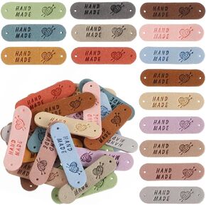 Qianyu 30 Pcs Crochet and Knits Projects Leather Labels Colorful Handmade Tags Personalized Sewing Labels Cute Crochet Items Embellishment Accessories for DIY Crafts Jeans Clothes Shoes Hat