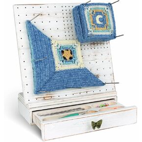 Premium Beech Wood Crochet Blocking Board Kit with 50 Stainless Steel Pins, Storage Drawer, Adjustable Stand, Ideal for Granny Squares, Crochet Projects, and Knitting (13" Beech)