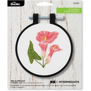 Bucilla, Delicate Lily, Stamped Embroidery Kit, Includes 3" Hoop, Floss, Needle, and Instructions