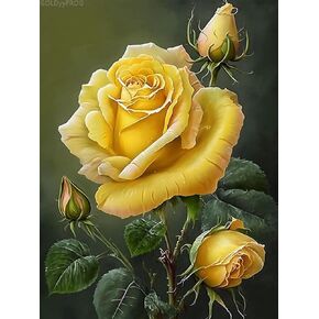GOLDyyFROG Yellow Roses Diamond Painting Kits, Diamond Painting Embroidery 5D Full Diamond Adult Family Interactive, Suitable for Home Decor Garden Decor or Gifts for Mothers 12x16 Inch