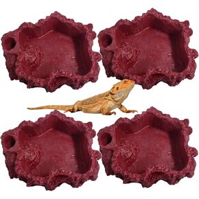 Hamiledyi 4 Pack Reptile Food and Water Dishes Resin Bearded Dragon Food Bowls Leopard Gecko Feeding Dish Chameleon Feeder for Tortoise Snake Hermit Crab Chameleon Frog